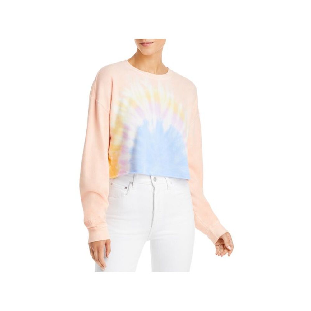 WSLY Womens Coral Ribbed Cropped Tie Dye Long Sleeve Sweatshirt S